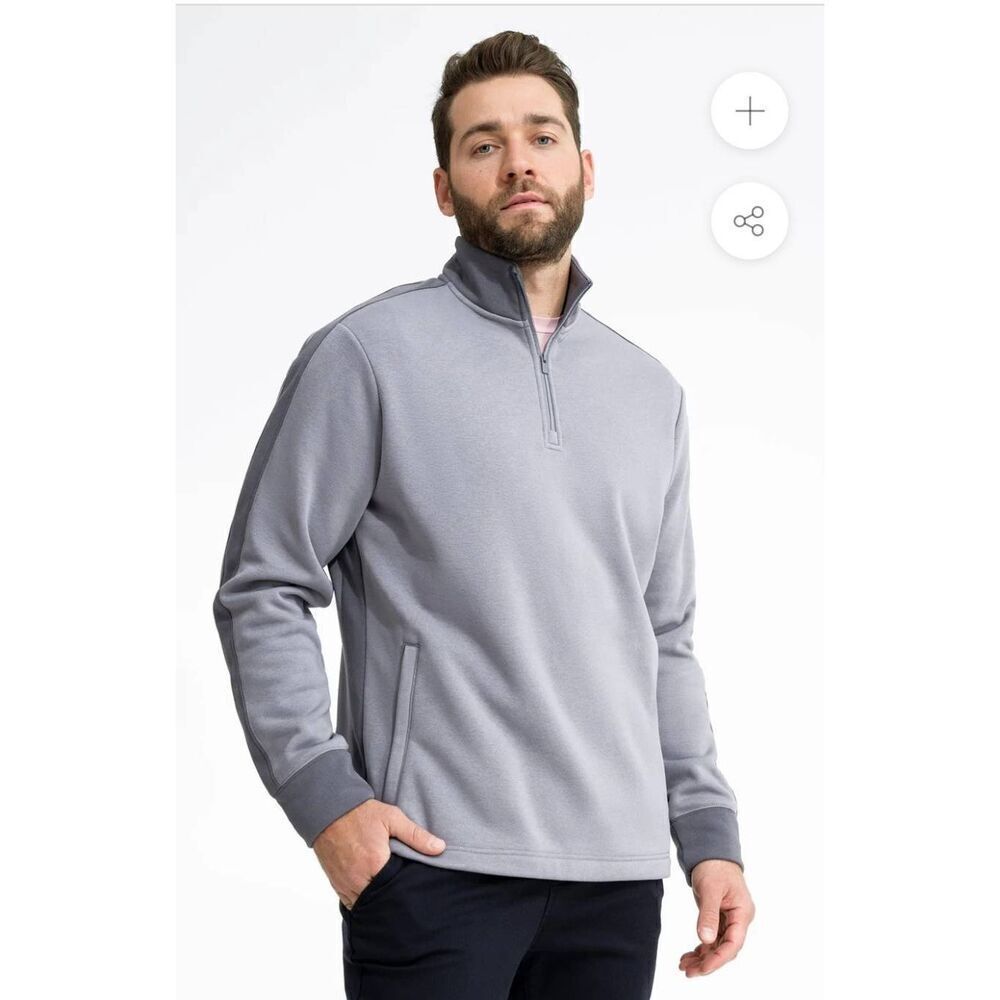Swet Tailor Stretch Microfleece Quarter Zip Slalom Stripe Pullover Grey Monument